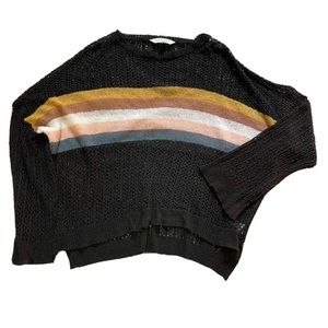 L - Women's DAVI & DANI Striped Crochet Sweatshirt Black Brown White Pink Grey